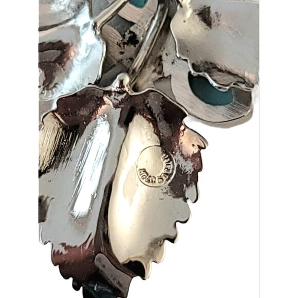 Sterling Silver Turquoise Lucite Cab, Leaf Brooch Pin, M524 - Picture 3 of 7